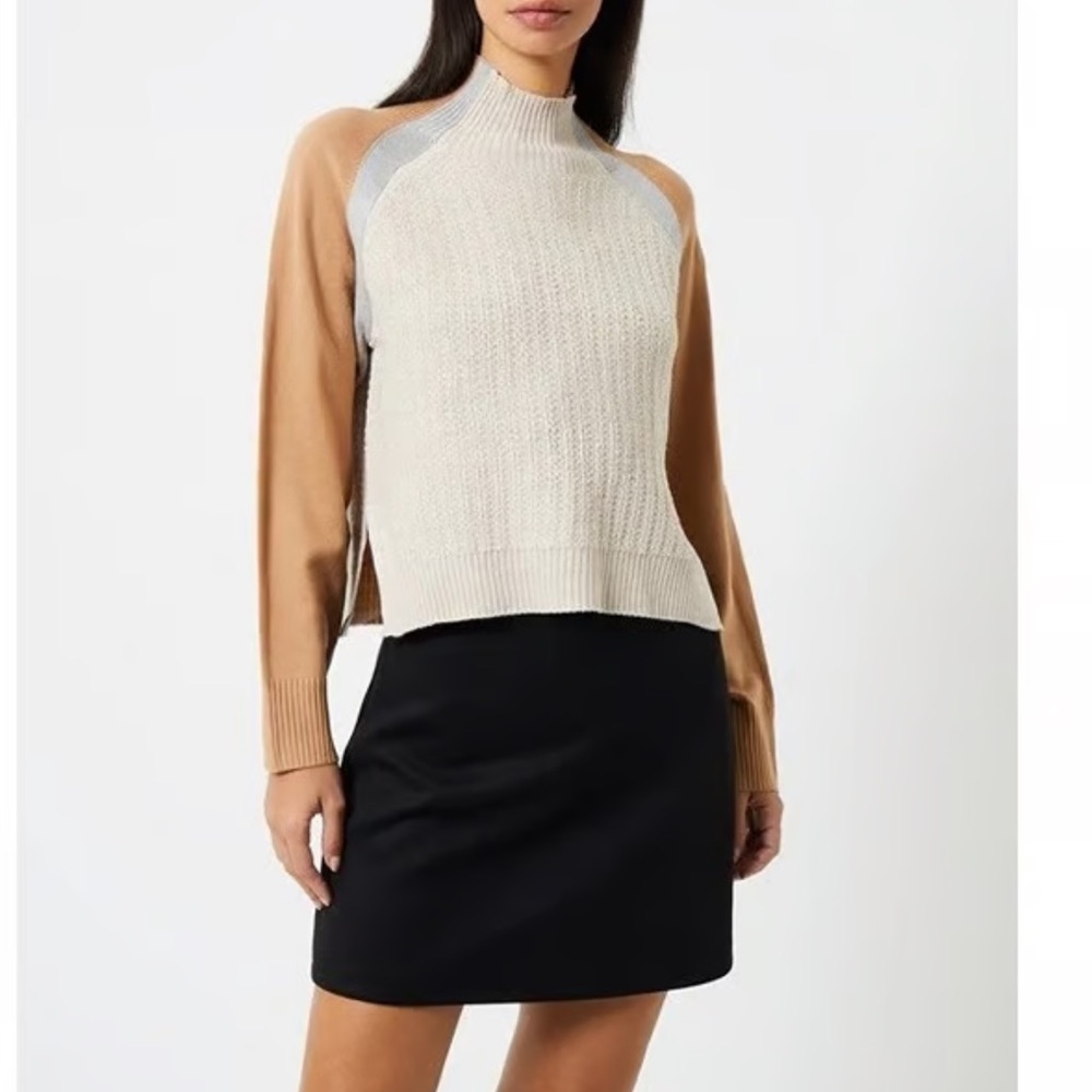 NEW French Connection Babysoft Color Block Sweater Oatmeal 78TTB Size Large NWT
